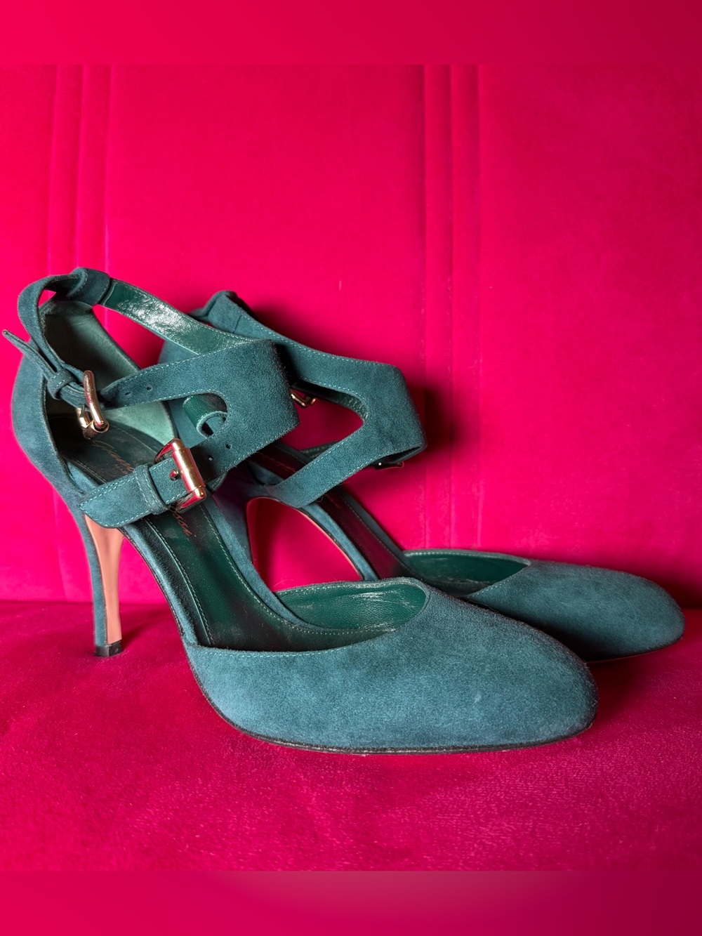 Gianvito Rossi Teal Suede Crisscross Heels